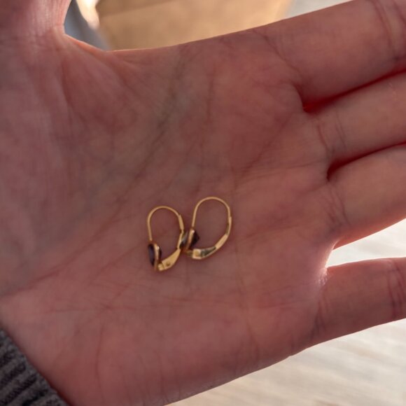 14 Karat gold tiny heart gemstone earrings - Picture 3 of 4